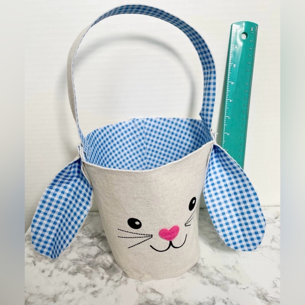 Adorable Blue Gingham Bunny Easter Basket with Eggs - Picture 8 of 10